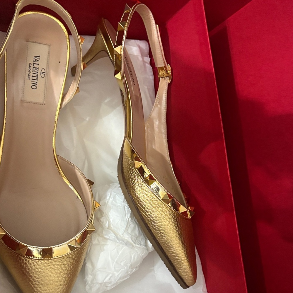 Valentino Metallic Gold Slingback Heels